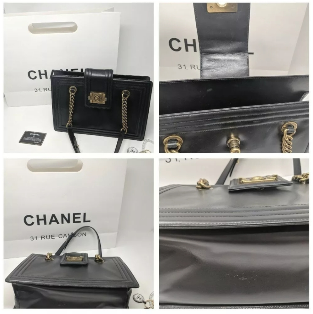 🚨🎉 HP 🎉CHANEL Boy Black Tote Calfskin Leather Rare!Limited Edition - Picture 14 of 16